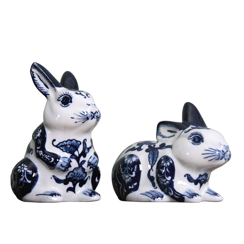 Jingdezhen ceramic animal furnishing articles rabbit cat home sitting room adornment of blue and white porcelain wedding gift bedroom decoration