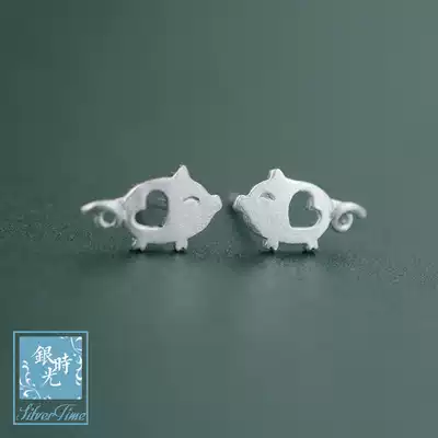 Silver time S925 sterling silver ear needle Drawing love pig earrings cute temperament fresh personality creative earrings