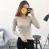 Áo sơ mi nữ mùa thu 2017 mới tay dài chạm đáy áo sơ mi nữ mỏng, áo len cổ chữ V áo len nữ đẹp 2021