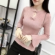 Mùa xuân và mùa thu 2019 mới thắt nơ áo sơ mi hàng đầu phiên bản Hàn Quốc của áo len dệt kim tay áo hoang dã