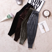 Xuân 2019 phiên bản mới của Hàn Quốc có kích thước lớn rộng bằng nhung mỏng có nếp gấp chân quần harem chân quần nữ giản dị