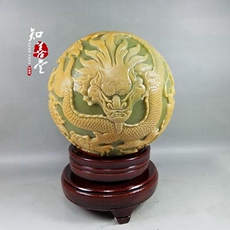 Кистлер 天然原矿夜光石 夜光石雕刻摆件 夜明珠九龙球超大号带雕龙摆件