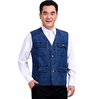 Mùa xuân nam, mùa hè, mùa thu và mùa đông, vest giản dị, vest ngoài trời cỡ lớn, ông bố trung niên, áo khoác rộng, vest denim đồ nam đẹp