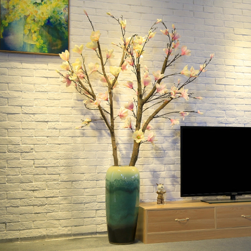 New Chinese style large landing simulation flower decoration ceramic vase sitting room big flower flower implement furnishing articles hotel decoration