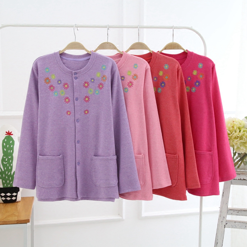 Bà bông len satin quần áo mùa thu cardigan trong cũ lớp thêu duy nhất trên người mẹ bông áo len trúng những bộ quần áo lót mùa thu dưới.