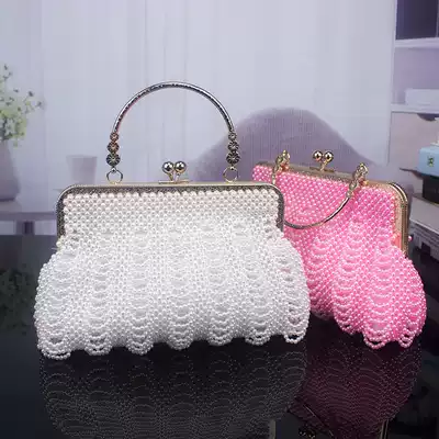 Creative handmade beaded women's bag imitation pearl shell Hand bag beaded finished hollow hand bag banquet shoulder bag banquet shoulder bag