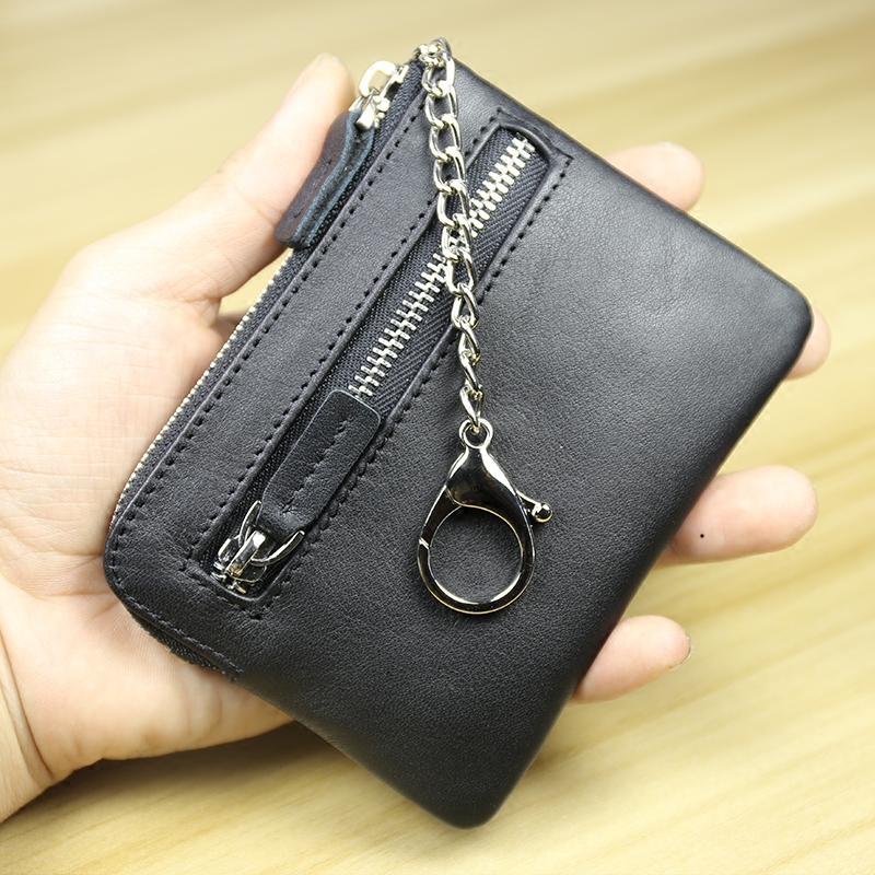 Mini-Chain Men Leather Ultra-thin Keypack Coin Double-zip Women's Wallet Cardpack Driver License