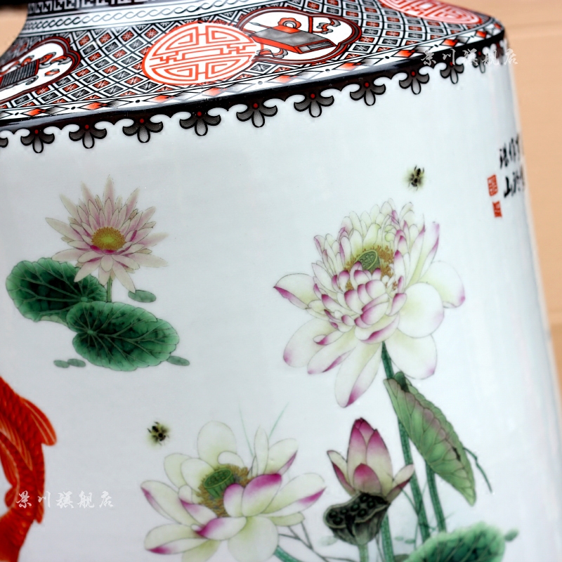 Jingdezhen porcelain lotus fish dry flower arranging flowers sitting room of modern technology of large vase household act the role ofing is tasted furnishing articles