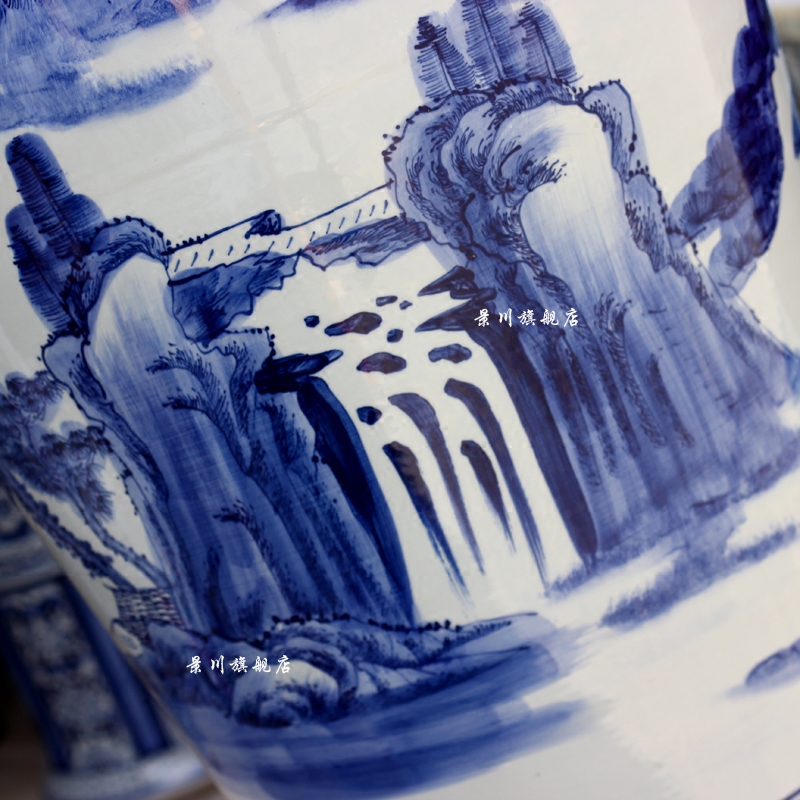 Blue and white landscape of large Blue and white porcelain of jingdezhen ceramics hand - made archaize admiralty vase hotel furnishing articles in the living room