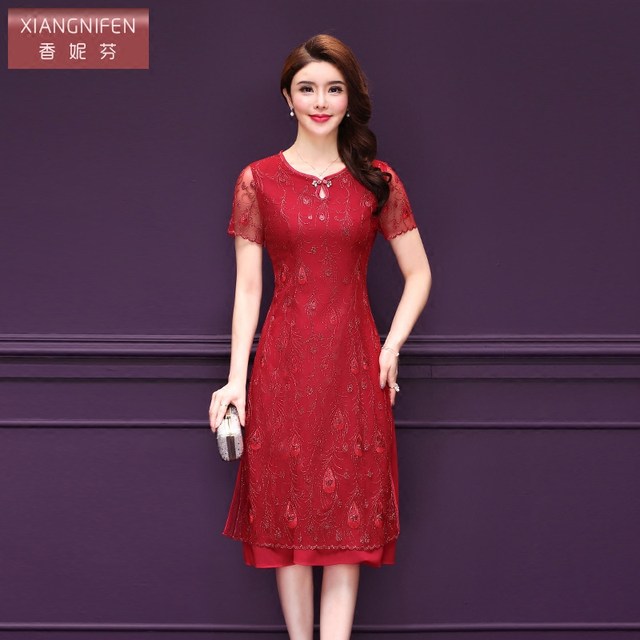 Shanifen 2024 ຕົ້ນພາກຮຽນ spring ຮູບແບບໃຫມ່ lace embroidery ອາຍຸກາງວັນງານບຸນ wedding ສີແດງ temperament dress ແມ່ຂອງໃສ່