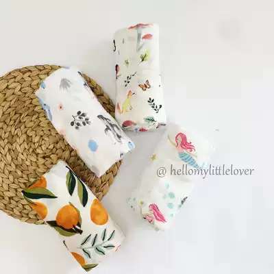 INS custom summer small fresh hand-painted wind bamboo cotton yarn cloth towel multifunctional newborn swaddling towel blanket quilt