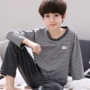 Mùa xuân và mùa thu cotton dài tay đồ ngủ thanh niên học sinh trung học cơ sở cậu bé lớn cậu bé kích thước nhỏ hoạt hình nhà dịch vụ phù hợp bộ khủng long