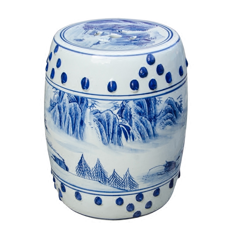 Ceramic hand made blue and white porcelain in shoes who drum who toilet who the new Chinese style of the ancients pier sit mound low who who L1