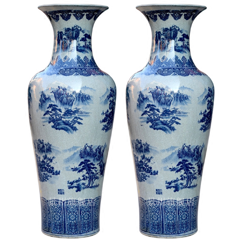 Blue and white porcelain of jingdezhen ceramics archaize on crackle landscape painting of large vase hotel furnishing articles in the living room