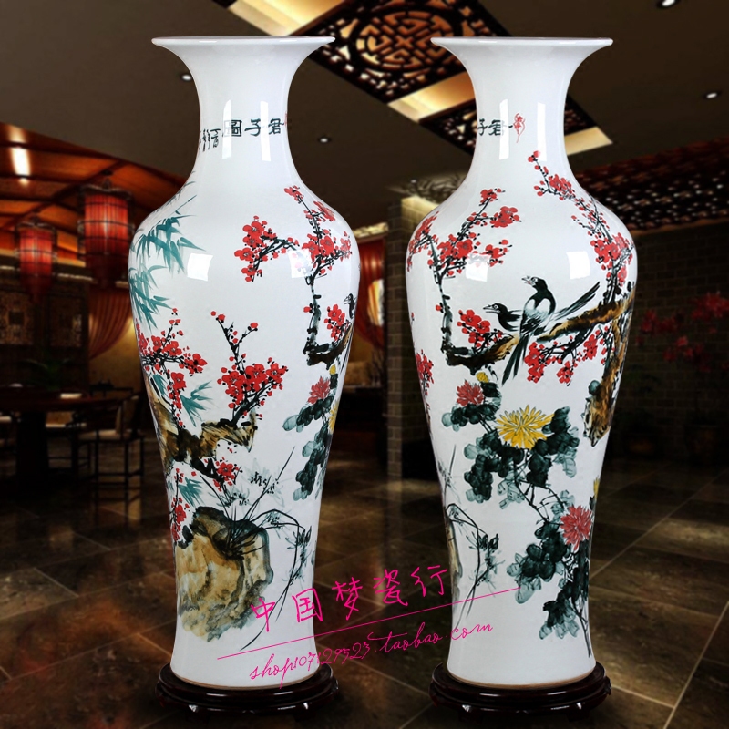 Jingdezhen porcelain large vase Hand-painted plum blossom open rich magpie annunciation floor-to-ceiling modern living room new house ornaments