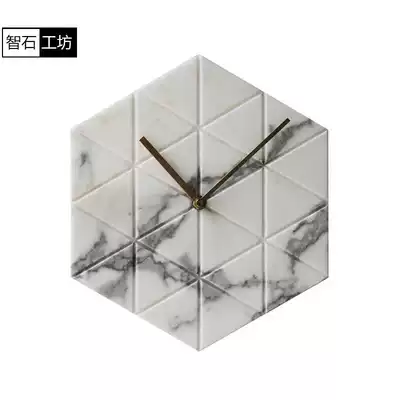 Nordic Style Natural Italian Carla White Marble Wall Clock Mute Clock Decoration North Living Room wall decoration Brass hands