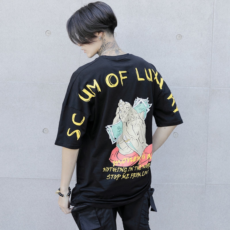 男士薄款高端国潮金钱至上潮牌短袖t恤2017新款欧美潮流半袖体恤T