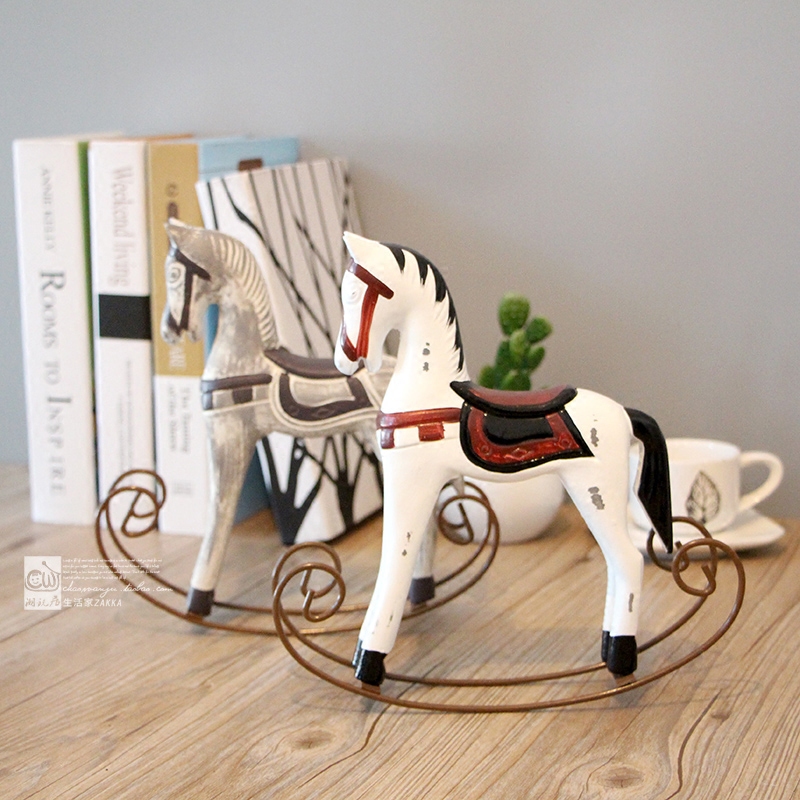 Eurostyle retro nostalgic old wooden iron rocking horse pendulum pieces living-room bookcase wine cabinet overall cupboard home Decorative Furnishing