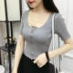 Mùa hè mới của phụ nữ phiên bản Hàn Quốc của đầu bó sát áo sơ mi mỏng top áo cổ tròn áo len ngắn tay ren hoang dã áo thun form rộng Áo / áo thun