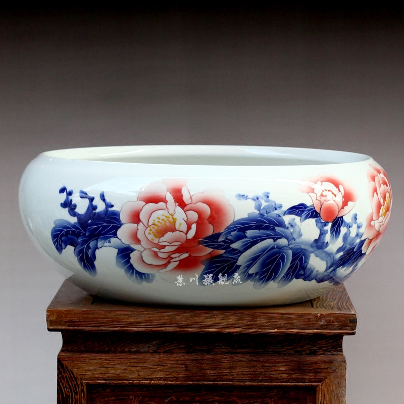 Jingdezhen ceramics hand - made water lily bowl lotus goldfish turtle cylinder for peony bamboo fish bowl year after year shallow water