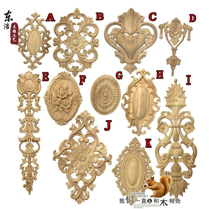 Dongyang wood carving European style Furniture solid wood decal European style cabinet door decoration decal Door heart flower Rose