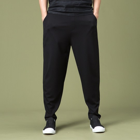 Men's Autumn and Winter Plus-Size Harem Pants, Loose Fit, Tapered Wide-Leg Pants, Casual Plus-Size, Large Crotch Pants, Drapey, Four-Way Stretch
