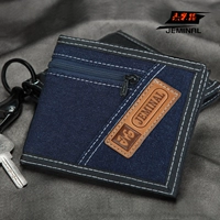 Jamie Road Denim của Nam Giới Ví Ngắn Sinh Viên Ba Dây Kéo Thay Đổi Vị Trí Lái Xe Giấy Phép Ví Có Thể Treo Key bóp cầm tay nam