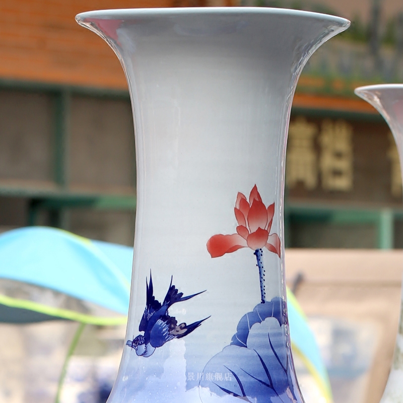 Jingdezhen ceramic hand - made lotus fish landing big red carp porcelain vase decoration to the hotel living room furnishing articles