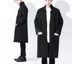 Youth autumn and winter trendy men's woolen coat British unbuttoned cardigan mid-length woolen coat mid-length windbreaker cloak