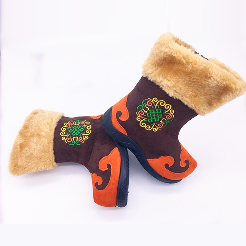 Winter children Mongolian shoes boys Mongolian boots girl performance dance cotton boots embroidered Mongolian boots pair 