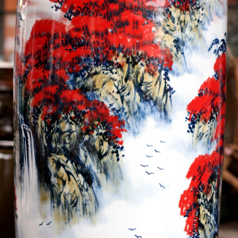 Jingdezhen ceramic hand - made luck landscape painting of large vases, sitting room of Chinese style household furnishing articles decorations