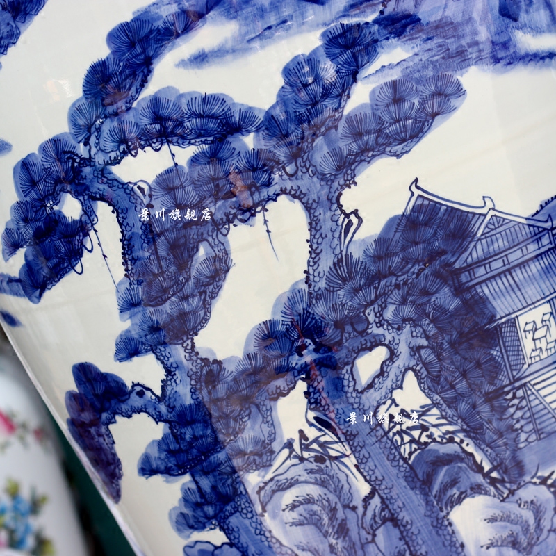 Blue and white landscape of large Blue and white porcelain of jingdezhen ceramics hand - made archaize admiralty vase hotel furnishing articles in the living room