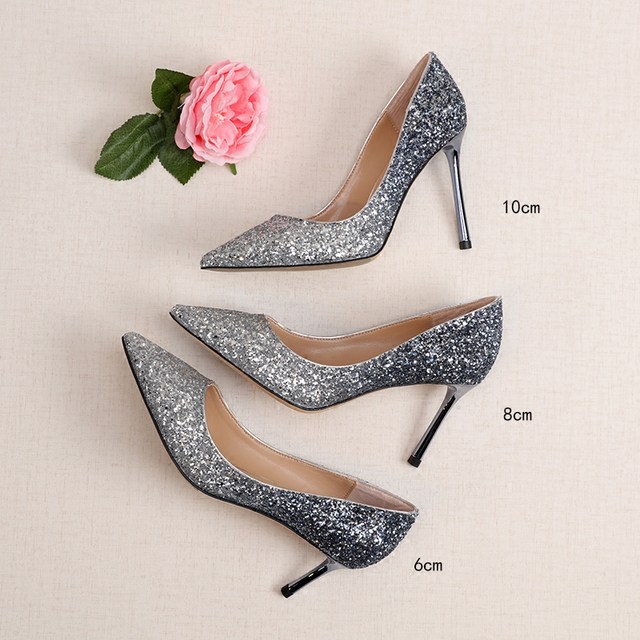 Wedding shoes 2021 new bride show Wo master wedding dress two wear crystal shoes etiquette silver gold high heels female stiletto