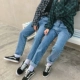 Hàn Quốc ulzzang lỏng retro xanh xanh cũ lỏng lẻo đàn ông thẳng và phụ nữ BF vài mẫu quần jean thư quần áo nam Áo khoác đôi