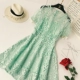 Người nổi tiếng hương thơm nhỏ tính khí rỗng tan trong nước ren vòng cổ quây ngắn tay cao eo mỏng một- dòng váy petti