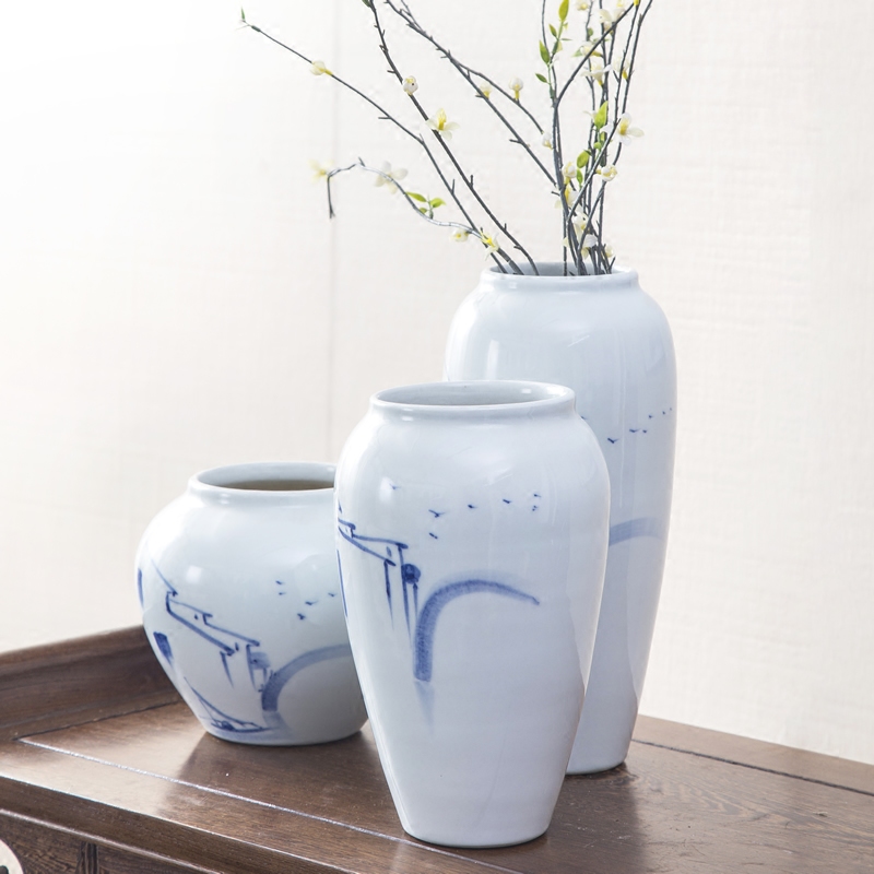 New Chinese style of jingdezhen ceramic vase sitting room simulation flowers, dried flowers, flower arrangement furnishing articles household soft adornment ornament