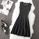 2018 mới mùa xuân và mùa thu của phụ nữ Hàn Quốc phiên bản của không tay sọc slim knit dress một từ váy mùa thu và mùa đông váy đầm xòe công sở A-Line Váy