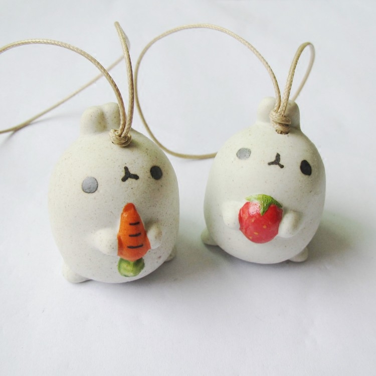Cute little ears cartoon rabbit head ceramic wind chime ornaments have love gifts unique home pendant