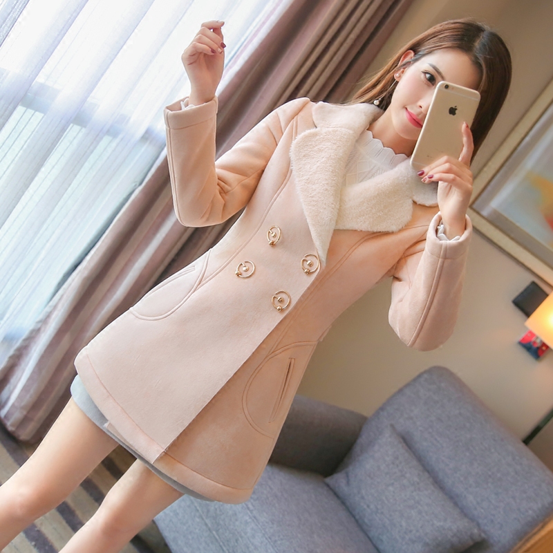 ATAR đôi ngực lông một mảnh lông dày áo bột mùa thu và mùa đông Hàn Quốc phiên bản mới của eo ngọt ngào của phụ nữ mỏng ấm