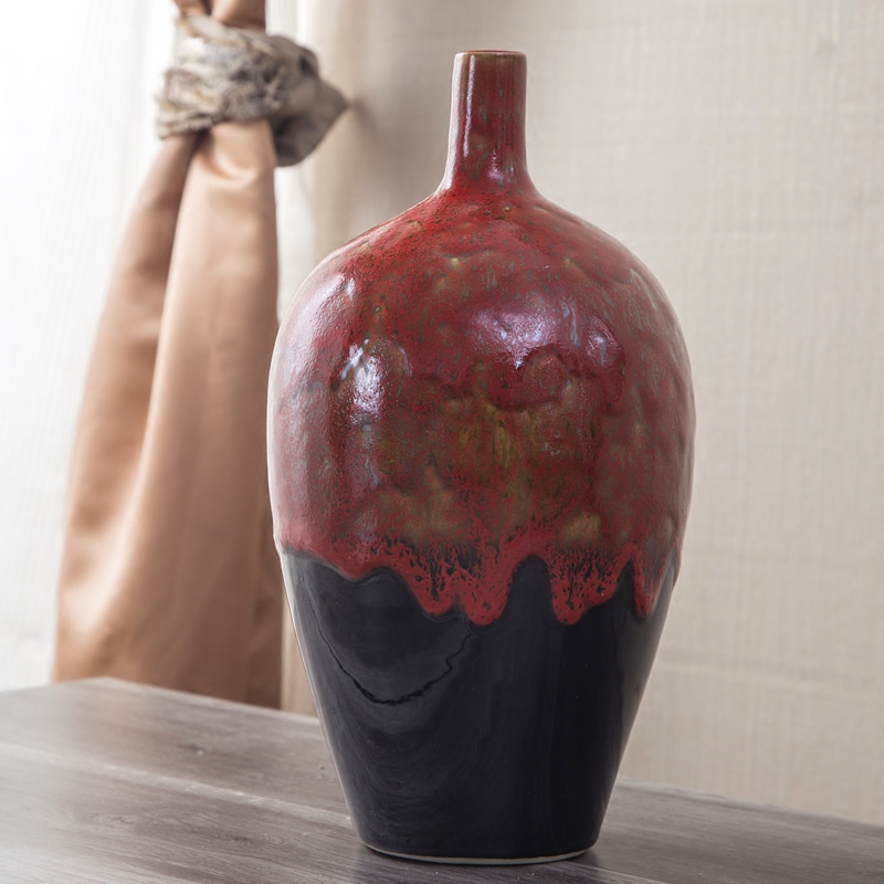 Jingdezhen new Chinese style living room TV cabinet modern furnishing articles red up vase flower arrangement home decoration decoration