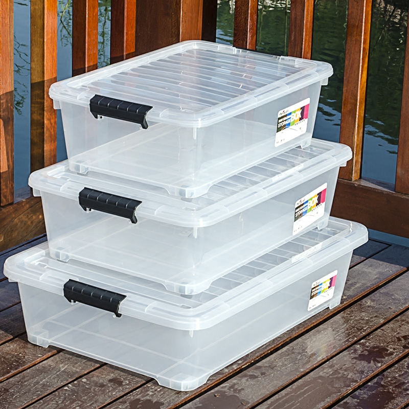 Thickened bed bottom storage box flat transparent finishing box Plastic quilt clothing storage box 17CM high pulley