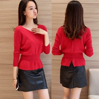 Mùa xuân và mùa thu tay áo cánh dơi V-cổ lỏng áo len nữ ngắn xù gấu áo len đan đáy hoang dã - Đan Cardigan áo khoác len cardigan nữ