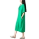 Mùa hè 2018 mới phong cách quốc gia của phụ nữ lỏng lẻo kích thước lớn cotton ngắn tay và vải lanh màu áo choàng lanh màu váy dài váy áo măng tô nữ dáng dài Cộng với kích thước quần áo