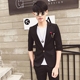 Bộ đồ ngắn tay nam phù hợp với phiên bản nam Hàn Quốc màu rắn Slim là quần lửng ống sắt không tay chín màu sơ mi nam Suit phù hợp
