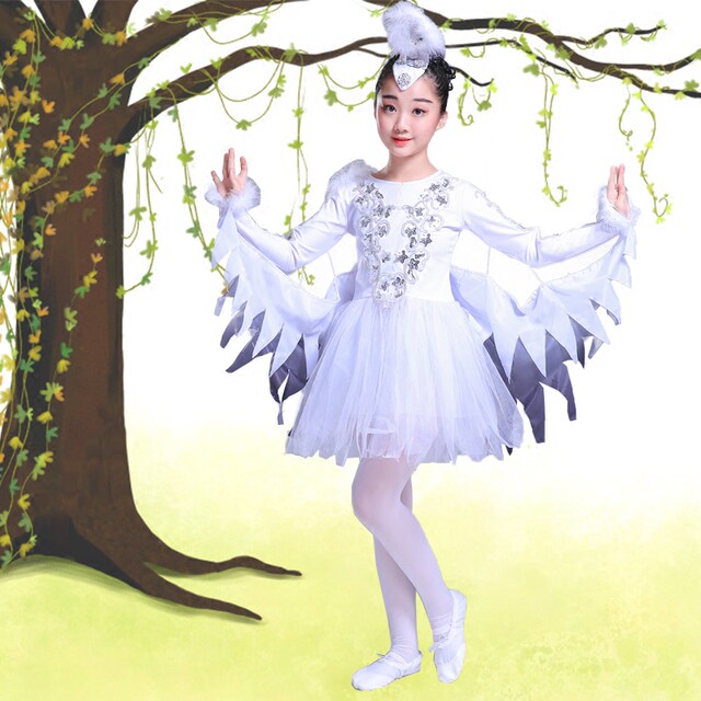 New children's bird performance costumes Xiaohe style bird bird bird with wings fluffy gauze skirt yellow and white bird costume