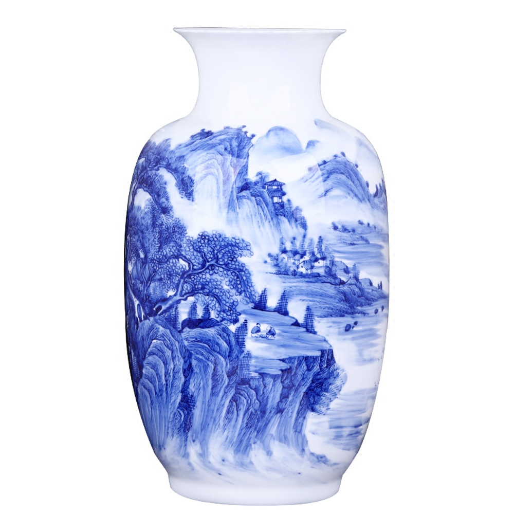 Jingdezhen blue and white porcelain vases, pottery and porcelain hand - made scenery figure arranging flowers large Chinese style household act the role ofing is tasted