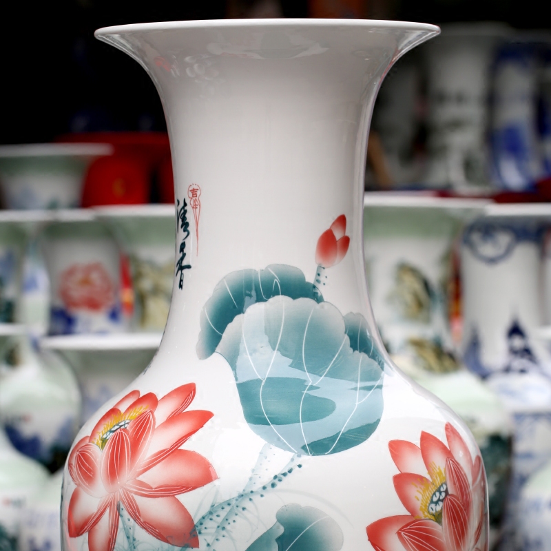 Jingdezhen ceramic hand - made lotus figure of large vases, sitting room of Chinese style household furnishing articles office hotel accessories