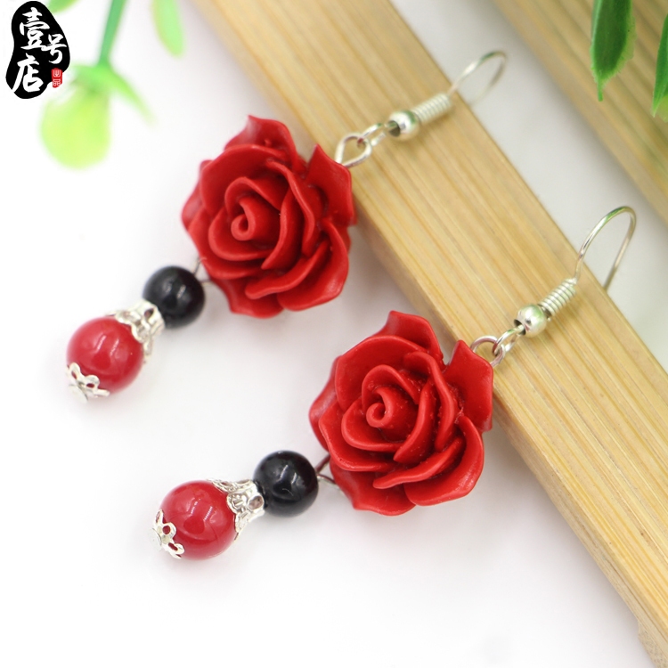 Hainan Red Pine Stone Earrings Woman Pendant National Wind Red Rose Little Woman Pleasing 