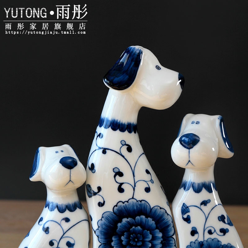 Jingdezhen ceramic dog blue and white living room home furnishing articles desktop small creative interior decoration