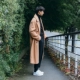 Mùa thu và mùa đông mới áo khoác cashmere màu hồng nam dài qua đầu gối Phiên bản Hàn Quốc của áo khoác len đôi ngực nam áo khoác da nam Áo len